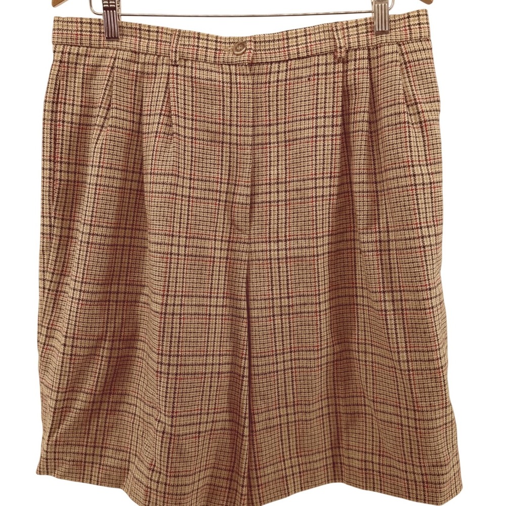 Pendleton Womens 18 Wool Plaid Pleated Shorts High Rise Brown Tan Red USA‎